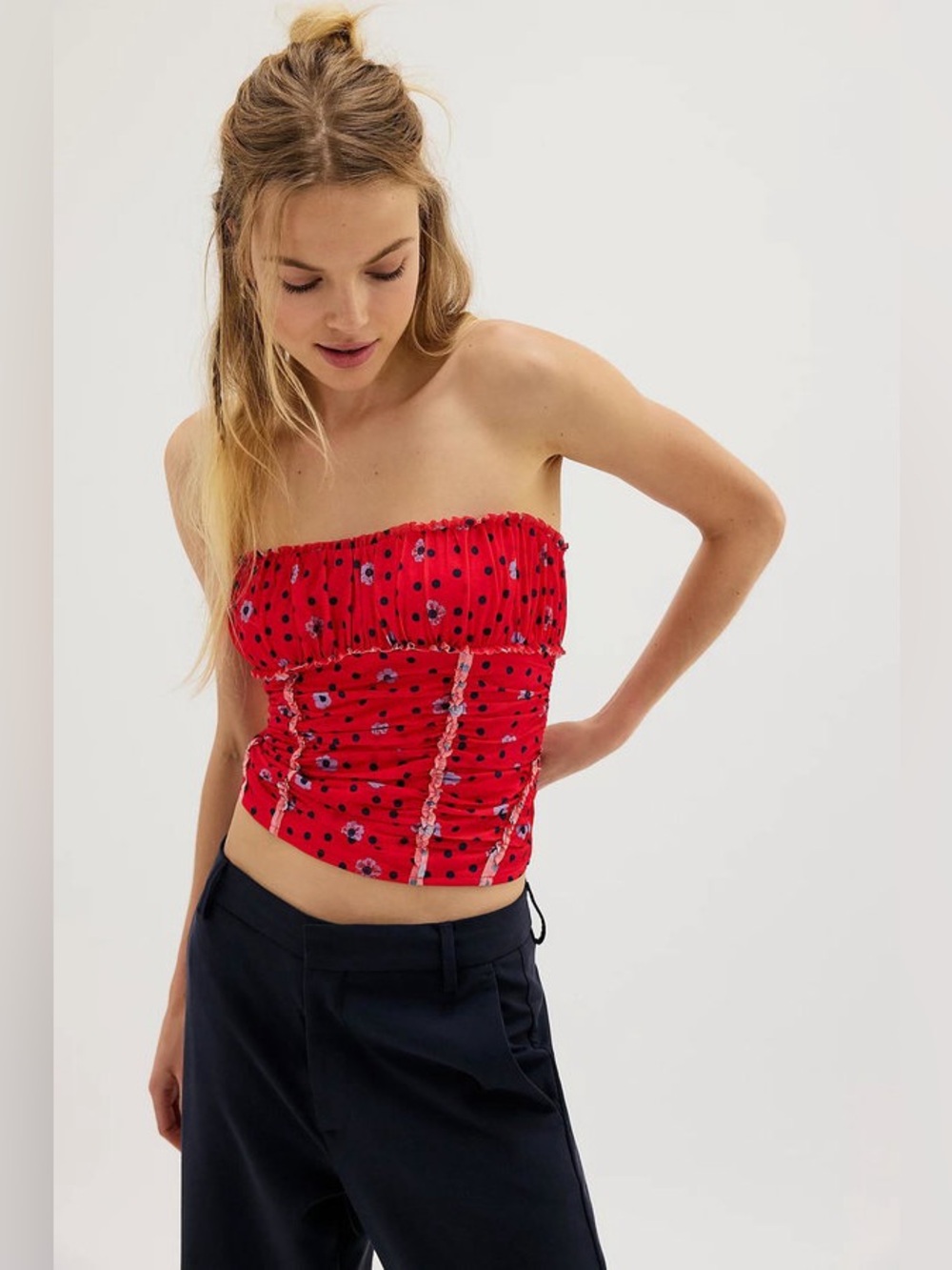 New Free People Scottie Printed Tube Top- Red Combo